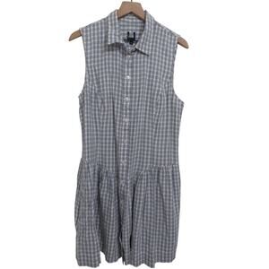 GAP Women Sz LT Blue Gingham Sleeveless Drop Waist Mini Shirtdress